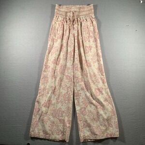 Rewash Light Pink Floral Smocked Waist Wide Leg Linen Pants Size Medium